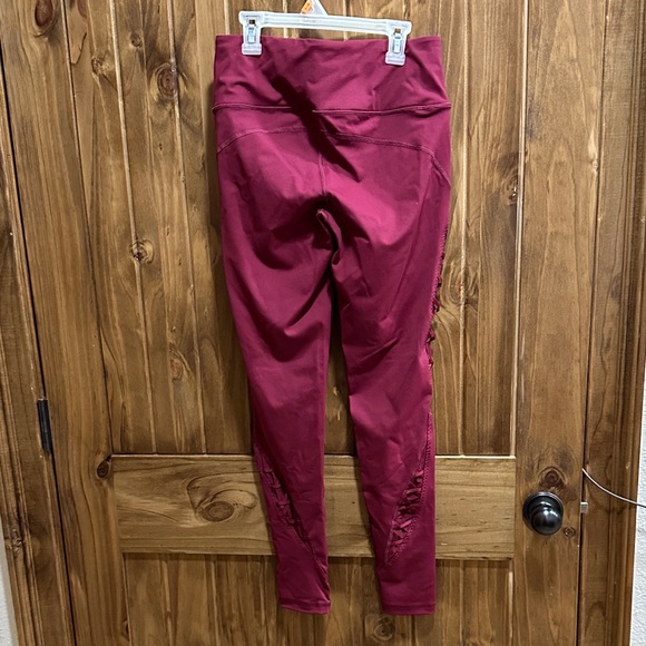 Women's Burgundy Leggings with Side Detailing - Picture 3 of 4